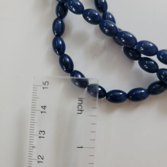 Vintage Multi Strand Navy Blue Beaded Necklace with Decorative Clasp Statement - Picture 7 of 10